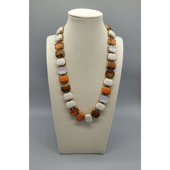 Jewelry - Graziano Signed Two-toned Orange White Rhinestone Rectangle Linked Necklace N1E